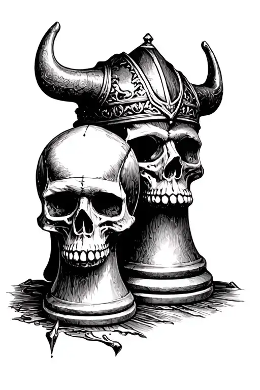 Viking Skull King And Queen Chess Pieces