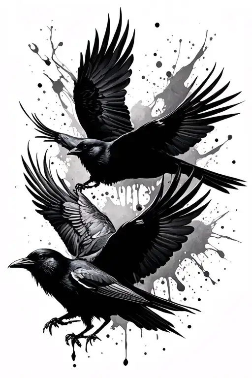 Black Ink Splatter Crows Flying