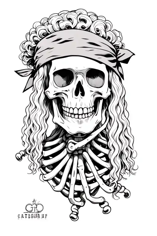 Skeleton With Curly Mullet And Bandana