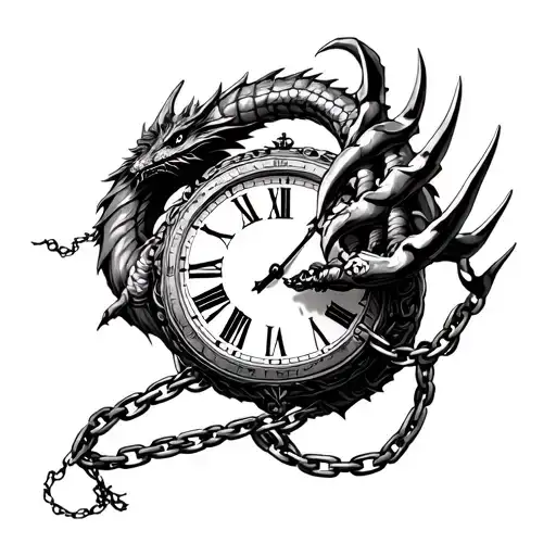 A Clock Being Attacked By A Dragon Claw In Chains Wrapped