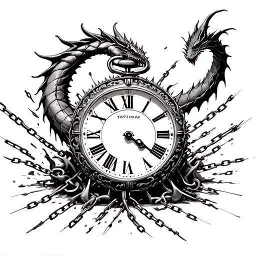 A Clock Being Attacked By A Dragon Claw In Chains Breaking And Bursting