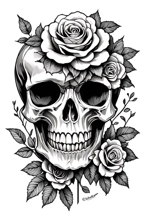 Big Skull With Roses Sleeve