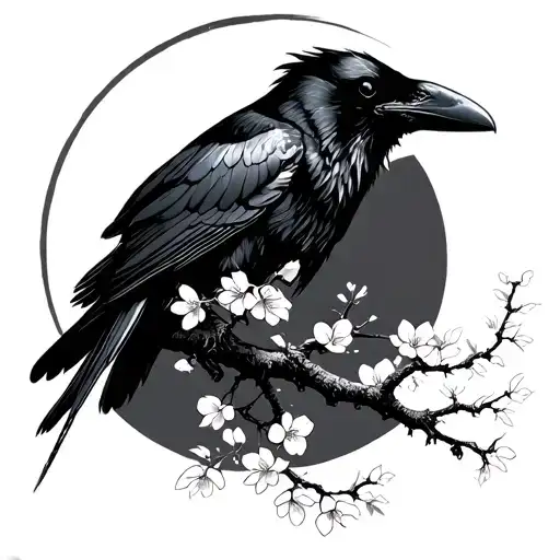 Raven On A Sakura Tree