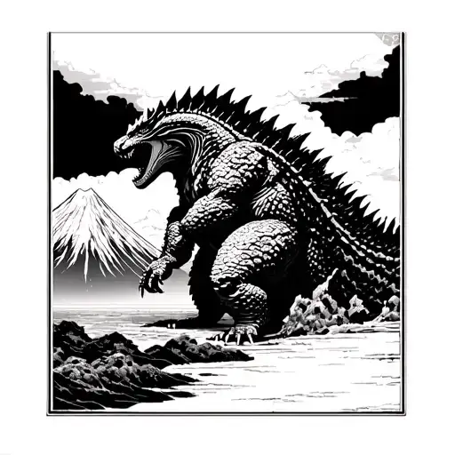 Godzilla And Mount Fuji Background Black