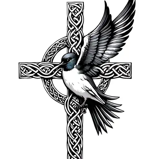 Swallow Bird On Celtic Cross Intertwined