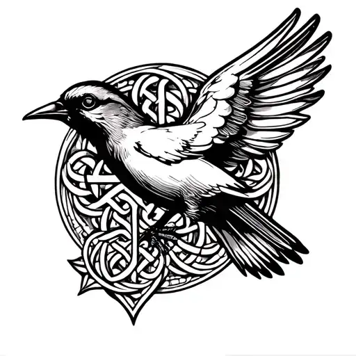 Swallow Bird On Celtic Cross Going