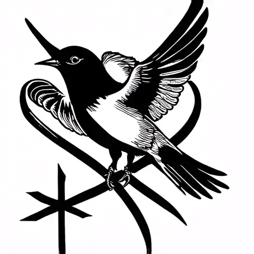 Swallow Bird Flying Away Cross Intertwined