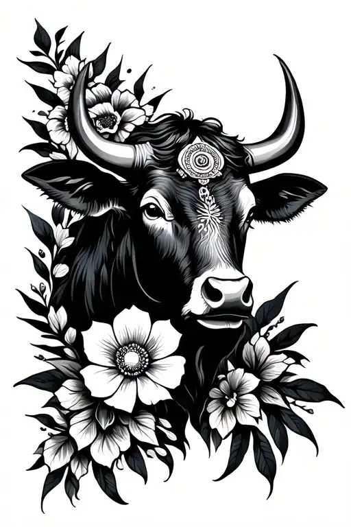 India With Bull With A Flower
