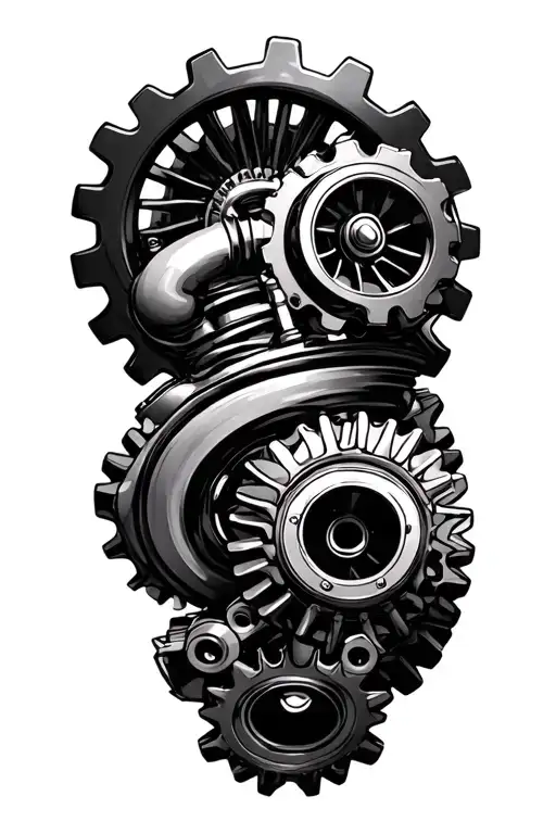 Large Turbocharger Surrounded By Gears