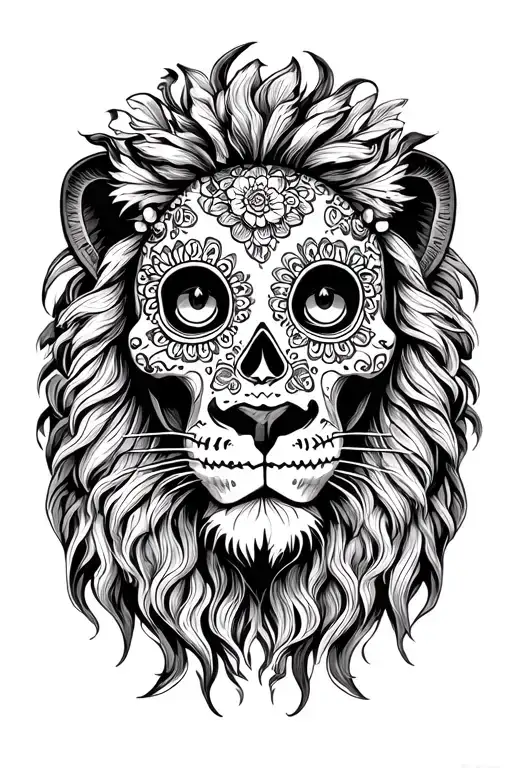 Lion And Mexican Sugar Skull
