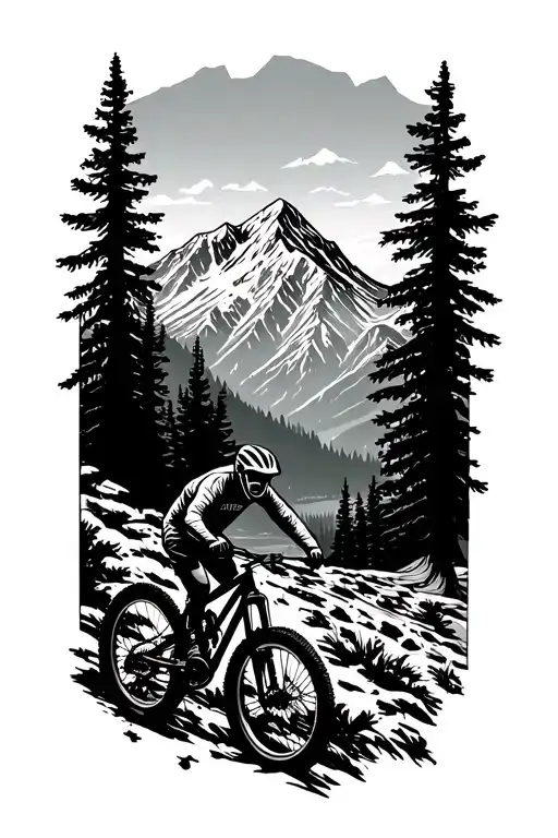 Incorporate A Detailed Mountain Bike Silhouette Into A Mountain Landscape Scene