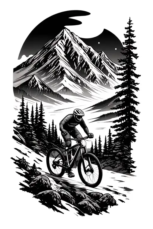 Incorporate A Detailed Mountain Bike Silhouette Into A Mountain Landscape Scene
