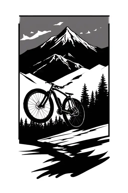Incorporate A Detailed Mountain Bike Silhouette Into A Mountain Landscape Scene