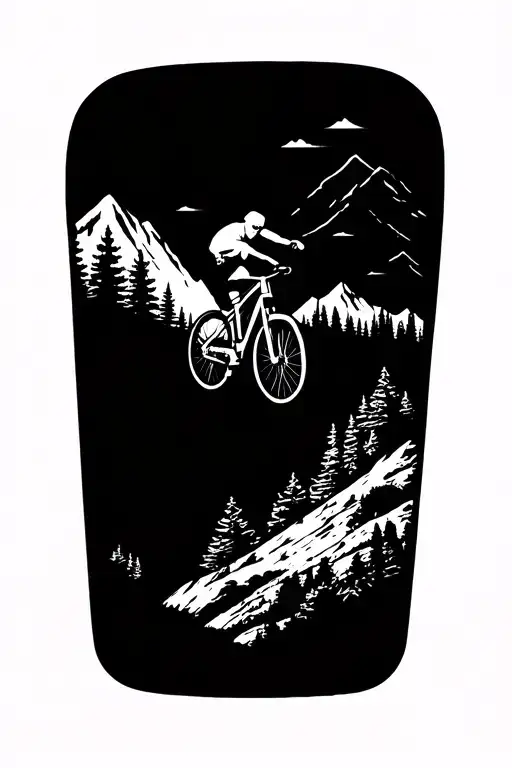 Incorporate A Detailed Mountain Bike Silhouette Into A Mountain Landscape Scene