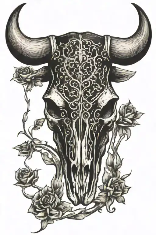 Bull Skull Engraved