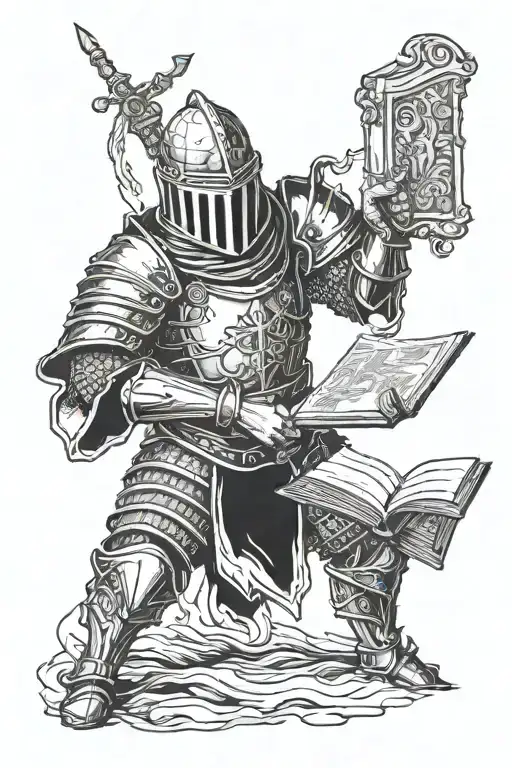 Dark Souls Inspired Medieval Knight Holding A Book Casting A Spell That Looks Like A Gun