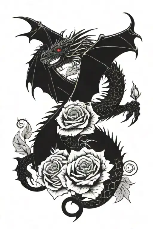 Dragon And Rose Surrounded