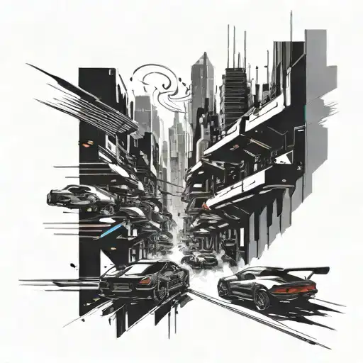 A Futuristic Cyberpunk Cityscape With Sleek Cars Racing Through The Streets