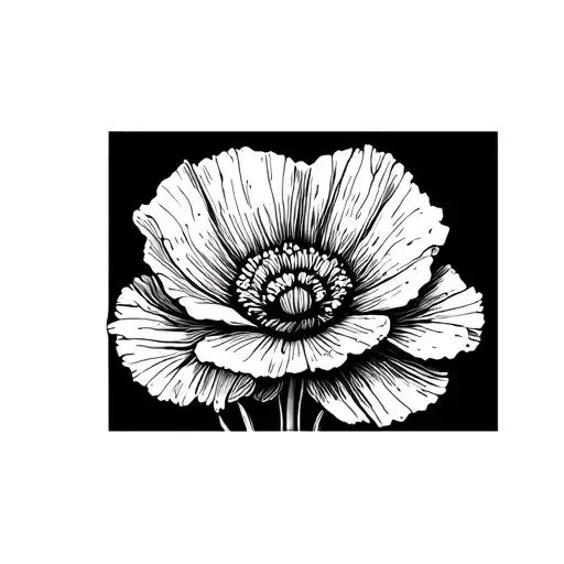 Poppy And Forgot Me Not Flower Tattoo Black White