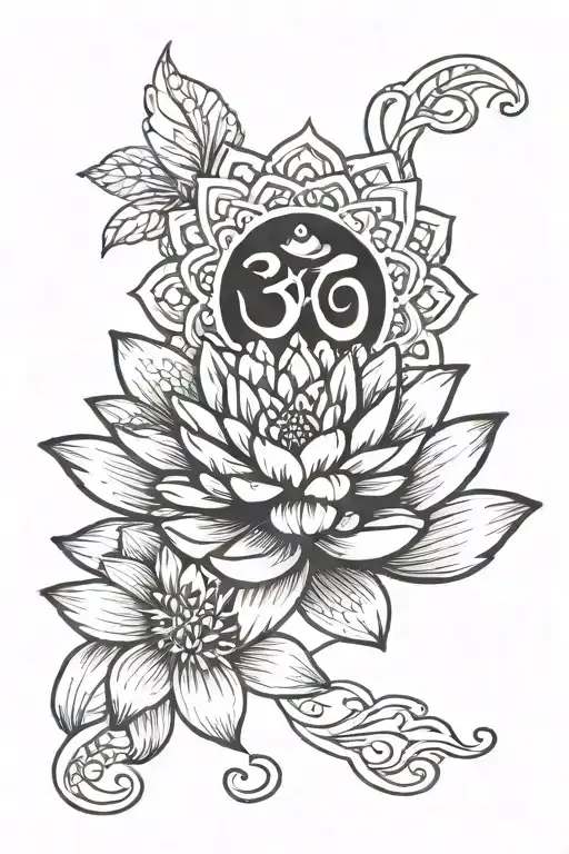 Aum Sign With A Water Lily For Men On Half Sleeve
