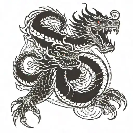 Fuse A Traditional Japanese Dragon With A Boxing Ring In A Dynamic Composition