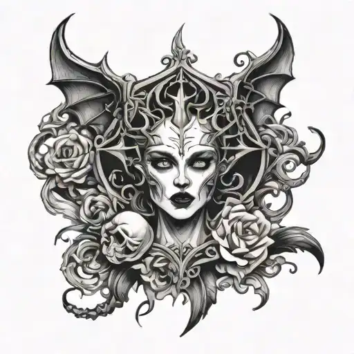 Vamp Goth Full Back Tattoo Design
