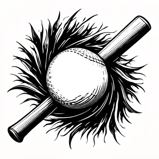 A Cricket Bat And Ball Morphing Into A Sleek Blackwork Design