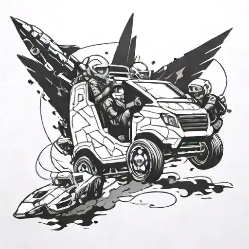 A Futuristic Design Of A Lorry Driver Racing Against A Group Of Kids In Flying Cars
