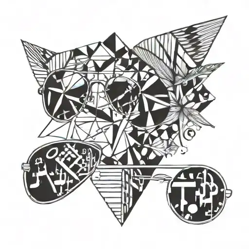 A Geometric Design Incorporating Musical Notes And A Pair Of Aviator Sunglasses
