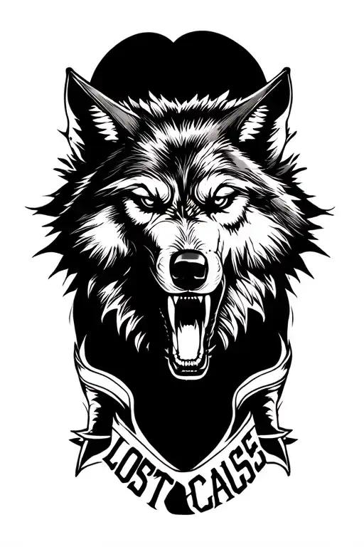 Snarling Wolf Full Body With The Words Lost Cause Under It