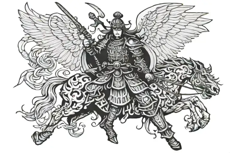 Samurai Warrior And Monarch Temple Angel Black