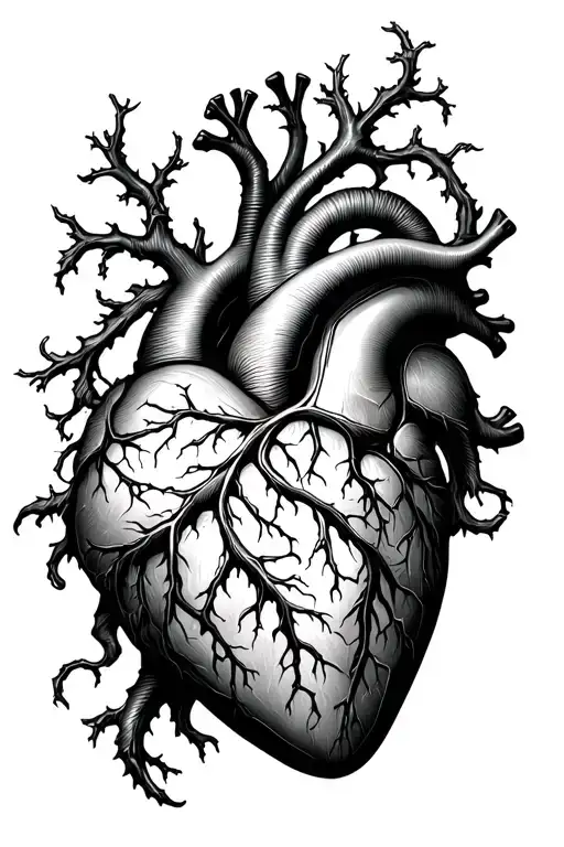 A Detailed Anatomical Heart With Intricate Vines Growing Around It Symbolizing Healing And Growth