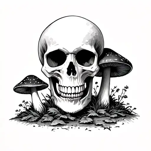 Skull And Mushroom Surrounded Minimalist