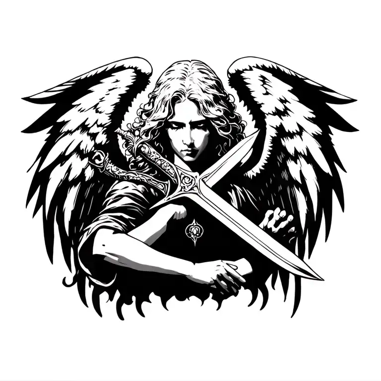 Angel Holds Out Sword