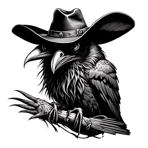 Eldritch Raven With Cowboy Hat On