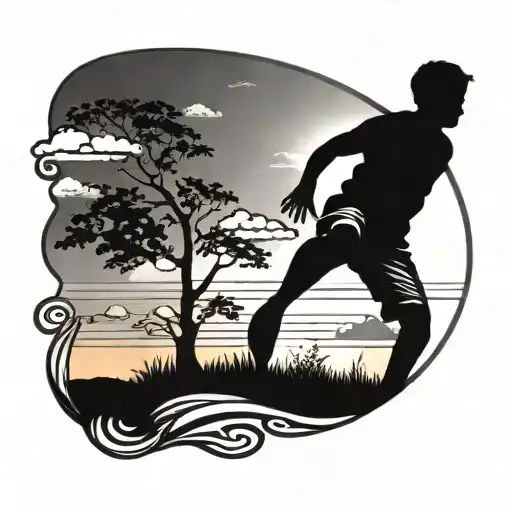 A Silhouette Of A Person Playing Frisbee With A Sunset Background