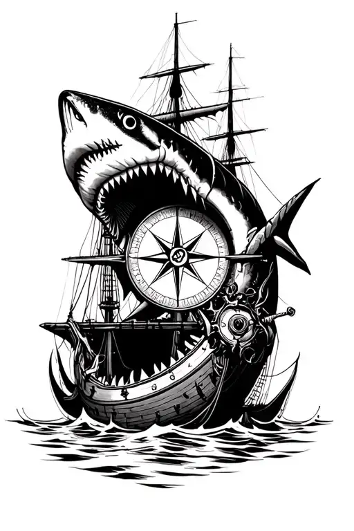 Shark Sunken Ship Compass Arm Band