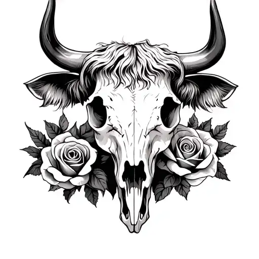Highland Cow Skull With Roses