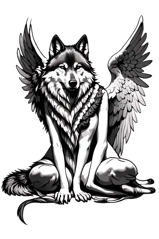 Wolf And Angel Sitting