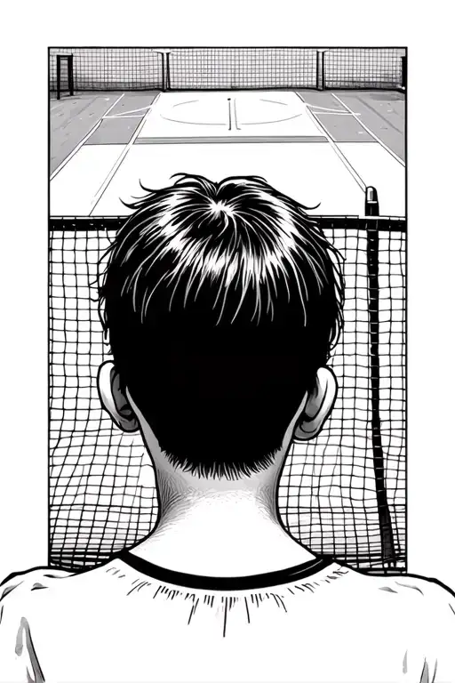 The Back Of A Kid That Looks At A Tennis Court