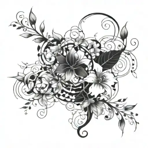 A Chaotic Abstract Design Incorporating Feminine Elements Like Flowers And Vines