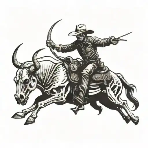 Skeleton Cowboy Riding Bull