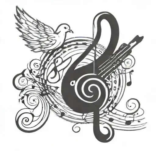A Tattoo Design Featuring Musical Notes Intertwined With Religious Symbols Like Crosses Or Doves