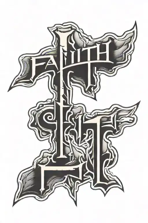 Tattoo Of The Word Faith Like Chiseled Out Of Rock With A 3D Looking Style