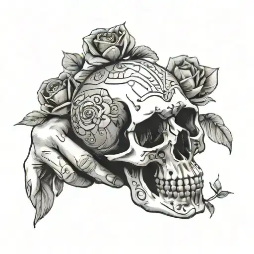 Female Hand Holding Skull