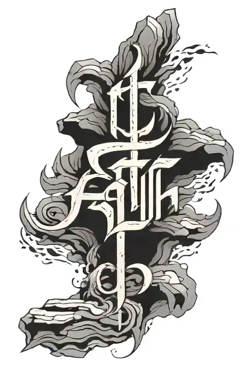 Tattoo Of The Word Faith Like Chiseled Out Of Rock With A 3D Looking Style