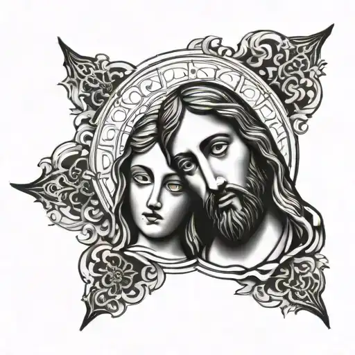 Half Face Of Jesus And Virgin Mary