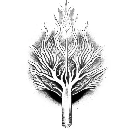 Upside Down Tree Scales Hands Eye Fire