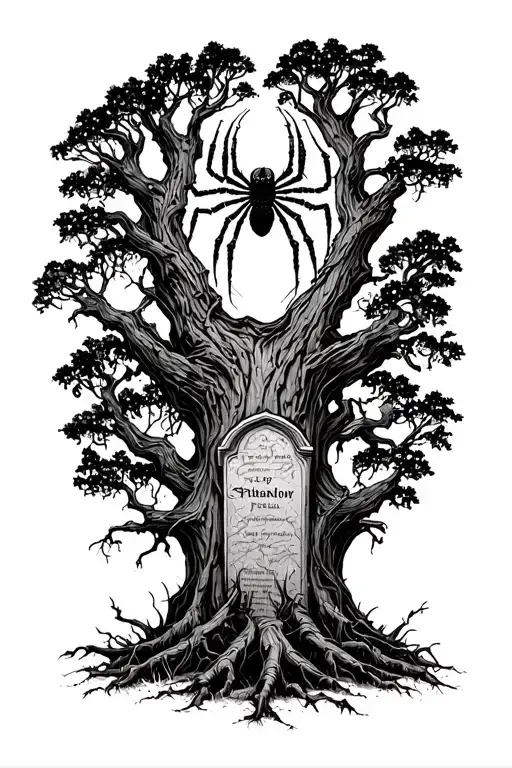 Spider Death Gravestones Old Oak Tree