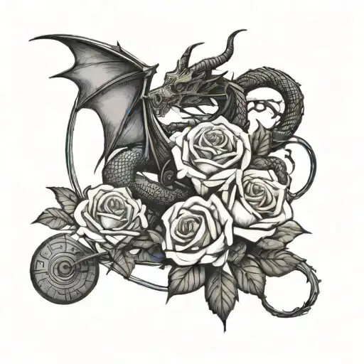 Incorporate A Dragon And A Rose Intertwined With Gym Equipment
